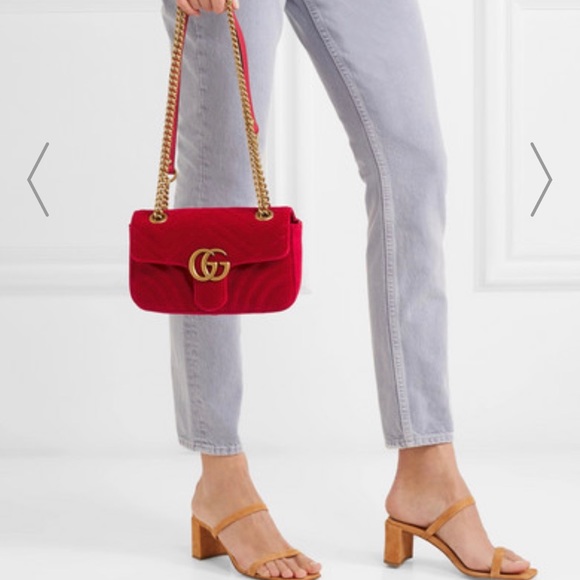 Gucci Red Velvent Mini Marmont - Picture 3 of 8